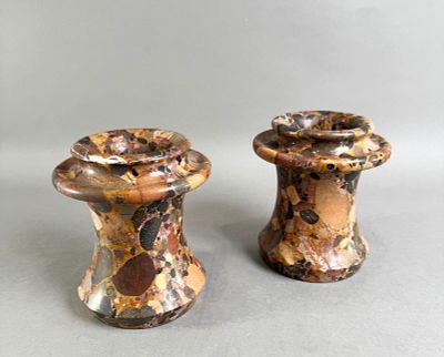 Pair of Carved Marble Urns/Candlesticks. Each measures approximately 6.5 inches tall and weighs 