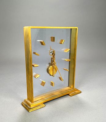 Jaeger-LeCoultre Brass & Glass Mid-Century Modern Table Clock. Jaeger-LeCoultre (French-Swiss) 