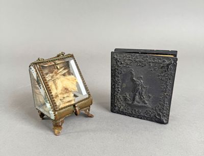 French Pocket Watch Stand & Thermoplastic Photo Case with Daguerreotype. French gilt pocket 