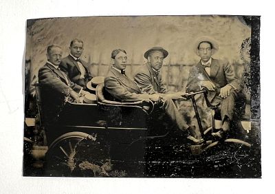 Automobile Tintype Photograph. Group of five gentlemen in an automobile Weight: 0.3 oz