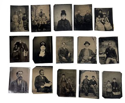 Fifteen Tintype Photographs. Group of fifteen tintype and ferrotype photographs