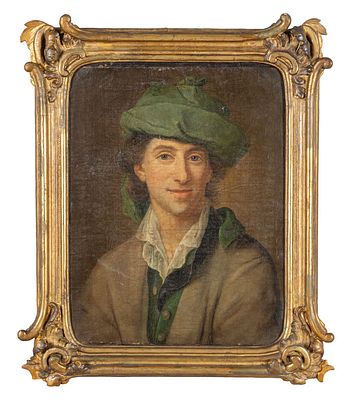 DIPINTO - Scuola veneta fine sec.XVIII 'Ritratto di giovane con berretto verde' olio cornice coeva 