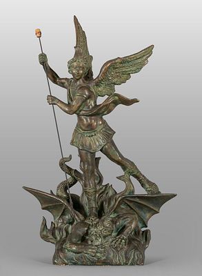 OGGETTISTICA - Arcangelo Gabriele scultura in terracotta laccata a finto bronzo sec.XX h.cm.91 