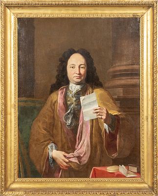 DIPINTO - Scuola veneta sec.XVIII 'Ritratto di gentiluomo con lettera' olio cornice coeva in legno 