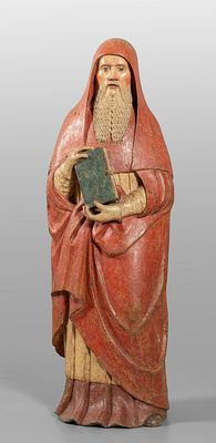 OGGETTISTICA - Scuola lombarda sec.XIV Vescovo con barba e libro scultura in legno finemente 