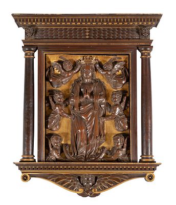 OGGETTISTICA - Assunzione della Vergine con angeli altorilievo in legno intagliato e dorato Sud 
