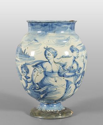 OGGETTISTICA - Vaso in ceramica di forma ovoidale decorazione figurata su fondo bianco Savona 