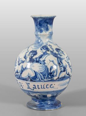 OGGETTISTICA - Bottiglia in ceramica decorazione blu su fondo bianco scritta medicinale marca 