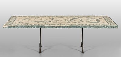 OGGETTISTICA - Piano a mosaico in marmo con tessere di serpentino e tessere di marmo bianco a 