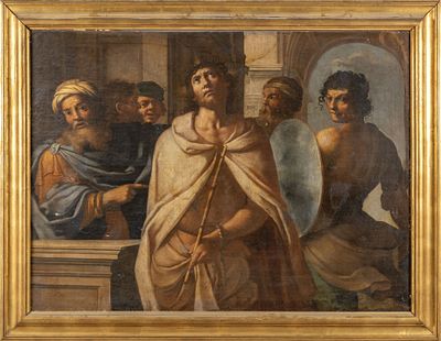 DIPINTO - Scuola francese sec.XVII (Jean Boulanger) 'Ecce Homo' olio cm. 144x108