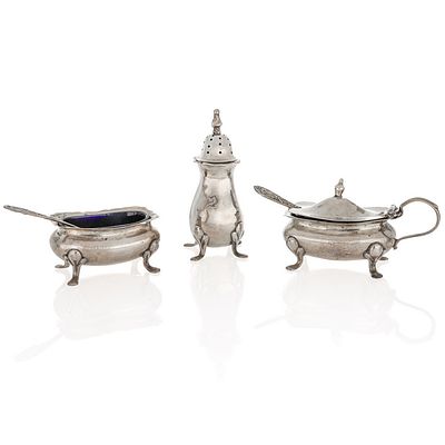 OGGETTISTICA - Set inglese composto da salino pepiera e zuccheriera in argento timbrato OLDFIELD 