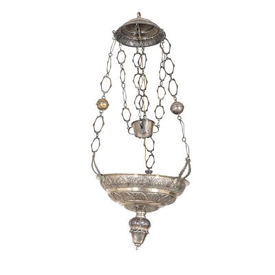 OGGETTISTICA - Lampada votiva pensile del Santissimo Sacramento in argento. Genova XVIII secolo. 
