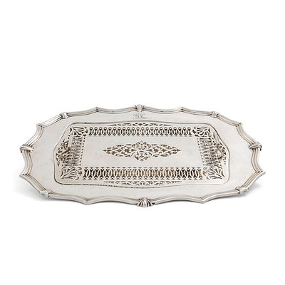 OGGETTISTICA - Vassoio legumiera con monogramma in argento sterling 925 NY fine XIX sec. 