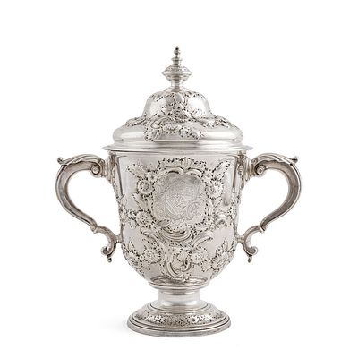 OGGETTISTICA - AYME VIDEAU Coppa grande in argento sterling 925 con doppio manico e coperchio 