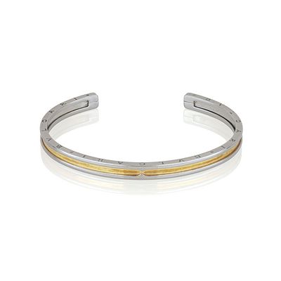BRACCIALE - BULGARI Bracciale rigido modello Bzero1 in acciaio e oro. Con scatola. Peso 14 91 g.