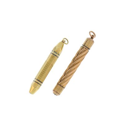 GIOIELLI - Lotto composto da due antiche matite retrattili in oro rosso laminato e oro giallo con 