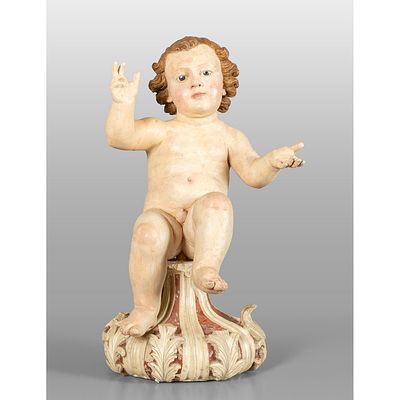 Ges&ugrave; Bambino, scultura in legno finemente - Ges&ugrave; Bambino, scultura in legno finemente 