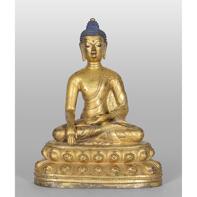 Bouddha, sculpture en bronze dor&eacute;, Chine, XVIIIe/XIXe si&egrave;cle30,5 cm de hauteur