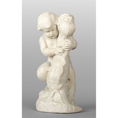 Putto avec un dauphin sculpture en marbre statuaire G&ecirc;nes, XVIIe si&egrave;cle40 cm de hauteur