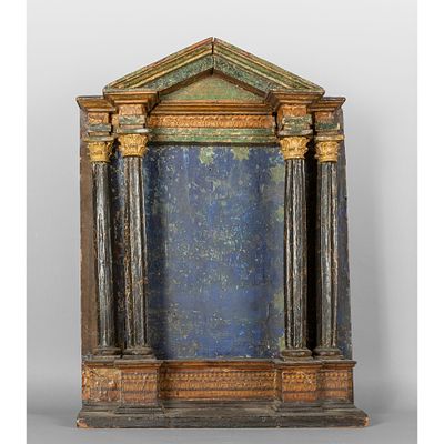 Petit autel en bois sculpt&eacute; et laqu&eacute;, XVIe/XVIIe si&egrave;cle46 x 64 cm
