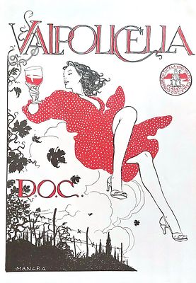 Milo Manara - Valpolicella D.O.C. Litografia offset su carta spessaFirma a stampaAnni '80100x70 cm