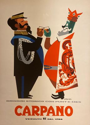 Armando Testa - Carpano (Vittorio Emanuele II). Manifesto originaleOffset1956100x140 