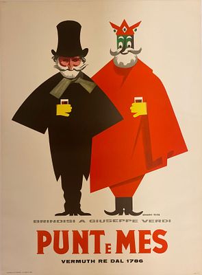 Armando Testa - Punt e Mes (Giuseppe Verdi). Manifesto originaleOffset1956100x140 cmTelatoOttime 