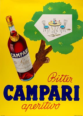 Rolli Milano - Bitter Campari Aperitivo. Anni '50 - '60Serigrafia A. Trub &amp; Cie 
