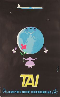 Alain Gauthier - TAI Transport Aériens Intercontinentaux. LitografiaAnni '60Telato99x62 cm