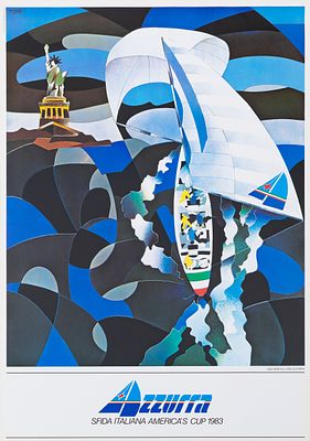 Ugo Nespolo - Azzurra - America's Cup 1983. Manifesto originaleOffset1983Fotolito Bianchini95x67 cm
