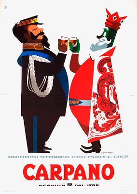 Armando Testa - Carpano (Vittorio Emanuele II). Manifesto originaleAnni '50LitografiaComposto da 