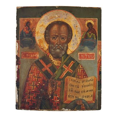 Icona su tavola raffigurante San Nicola cm 27.5x23 Difetti.