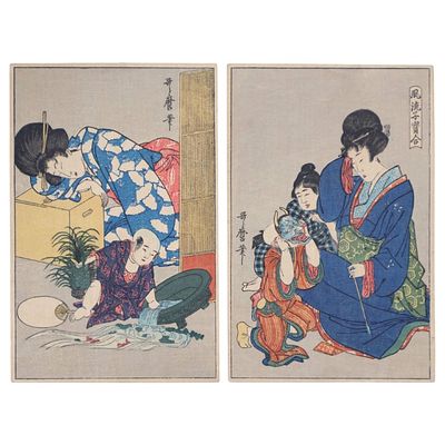 After Kitagawa Utamaro (1754-1806), Due xilografie 1927? Goldfish dalla serie Furyu kodakara 