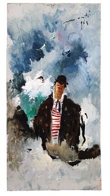 Cesarino Monti, Senza titolo - Cesarino Monti, Senza titolo 1963 olio su tavola cm 80x40 firma e 