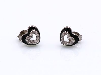 Orecchini in argento 925 - Orecchini in argento 925 Smalto nero e zirconi cubici. gr. 1