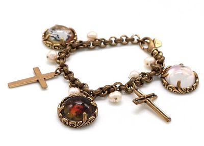 Bracciale, Alcozer &amp; J - Bracciale, Alcozer &amp; J Catena ad anelli dorati con charm e finte 