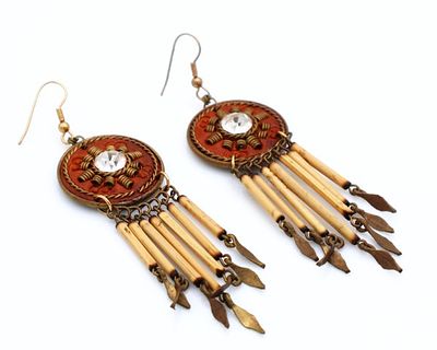 Coppia di orecchini etnici - Coppia di orecchini etnici India? XIX secolo Coppia di orecchini a 