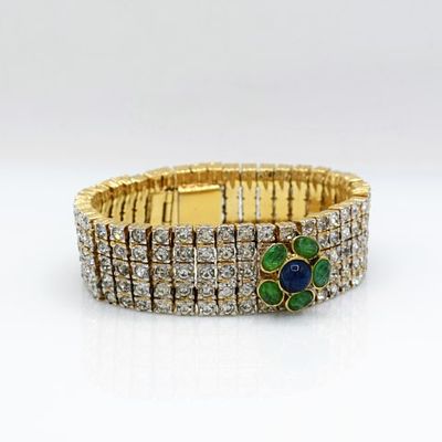 Bracciale Valentino - Bracciale Valentino Anni Ottanta Fascia metallica dorata ricoperta di strass 