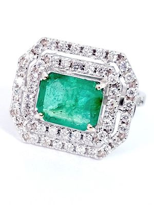 Anello in oro 18 kt con smeraldo e diamanti - Anello in oro 18 kt con smeraldo e diamanti Uno 