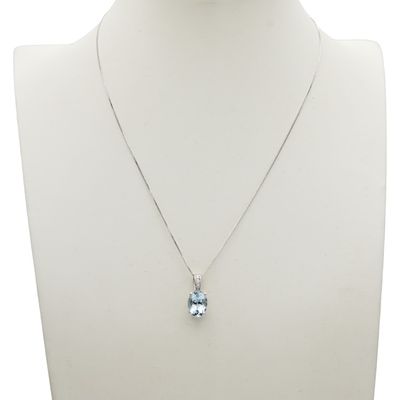 Collana in oro bianco 18 kt con pendente in acquamarina e brillantini - Collana in oro bianco 18 