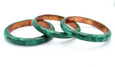 Bracciali bangle in Malchite e ottone Diametro 65 Gr 129 totali - Bracciali bangle in Malchite e 