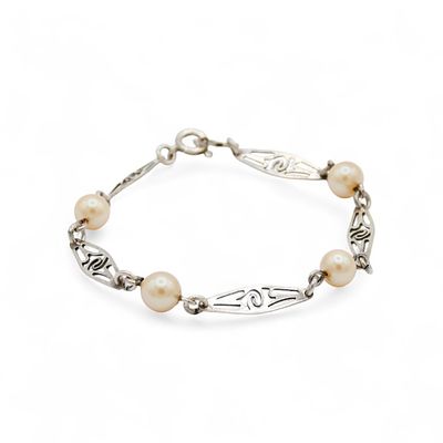 Bracciale in argento e perle sintetiche Peso 5.8 grammi Lunghezza cm 18 - Bracciale in argento e 