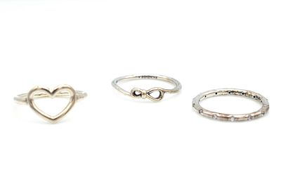 Tris di anelli Pandora in argento 925 Misura 14 gr 4,98 - Tris di anelli Pandora in argento 925 