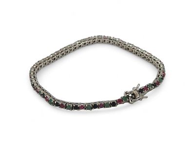 Bracciale in argento 925 modello tennis, con pietre naturali di forma rotonda... - Bracciale in 