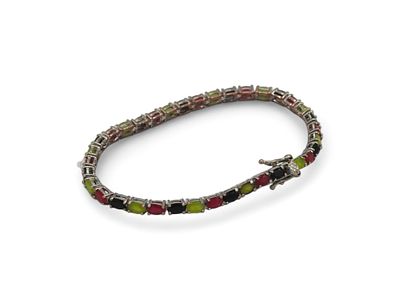 Bracciale in argento 925 modello tennis, con pietre sintetiche ovali Cm 18.5... - Bracciale in 