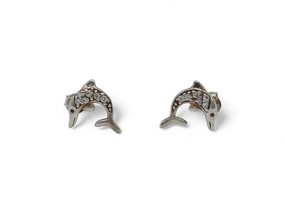 Orecchini delfino in argento 925 e marcassite gr 1,76 - Orecchini delfino in argento 925 e 