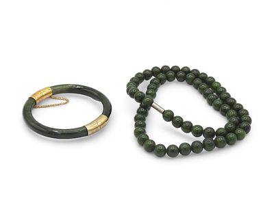 Collana e bracciale in giada serpentina Bracciale apribile diametro 62, 41 gr... - Collana e 