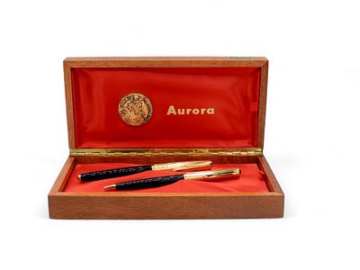 Set di due Penne, Aurora Doblone sfera stilografica placcato laminato oro... - Set di due Penne 