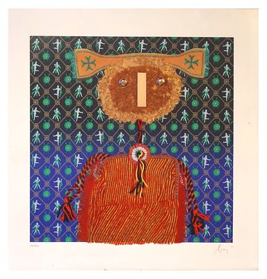 Enrico Baj, Marie Touchet, Dame de Belleville1979serigrafia e collagecm 50x50 (cm 64.5x64 