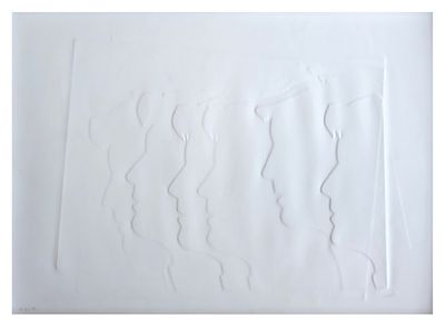 Mario Ceroli, Volticalcografiacm 69x48, entro corniceprova d'artista in basso a sinistrafirma a 